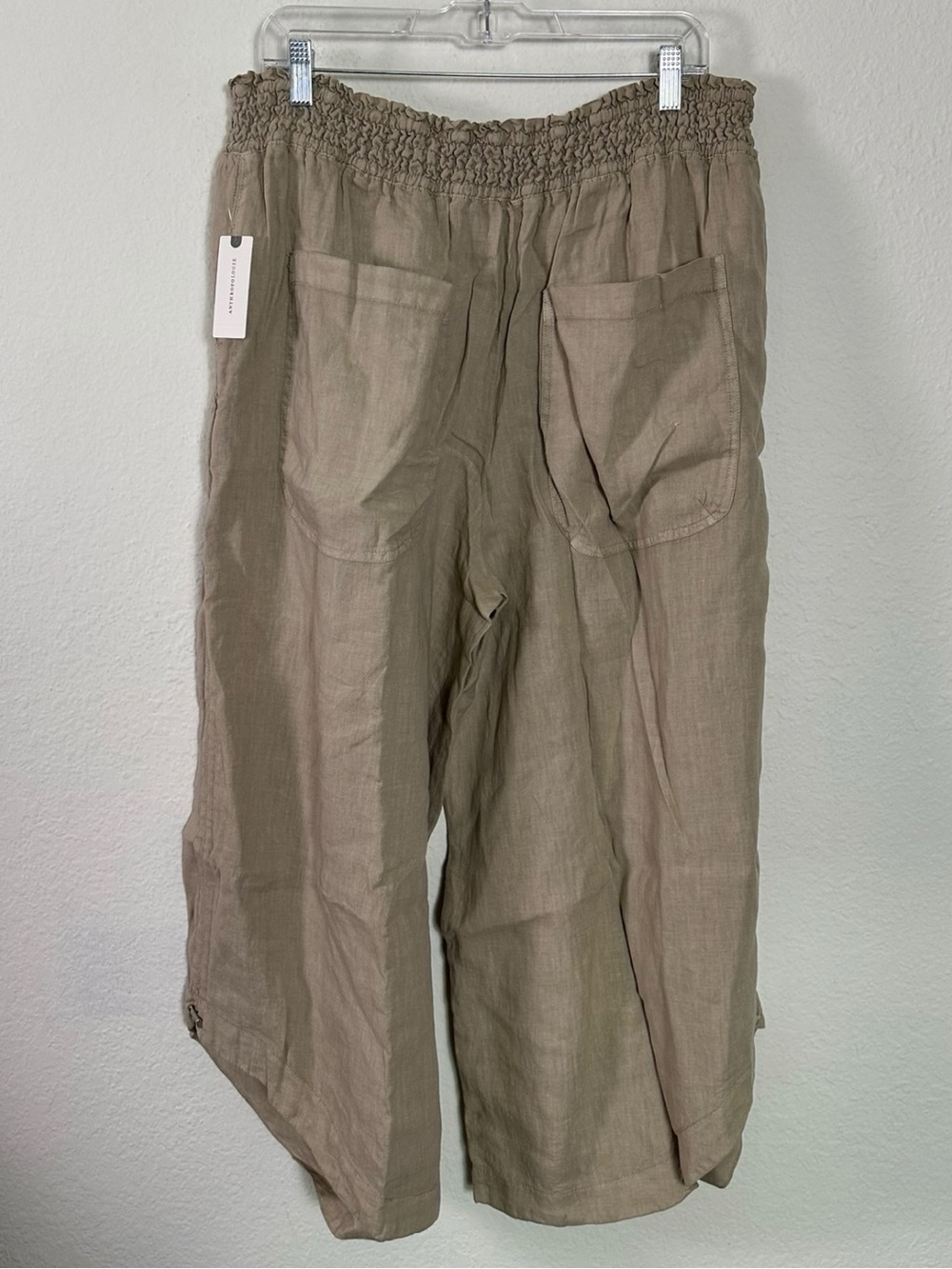 Anthropologie Ruched Linen Wide Leg Parachute Pants Beige Size XL NWT LagenLook - Picture 7 of 11